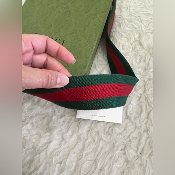 Gucci Green & Red Web Stripe Belt with Black Leather and Silver GG Buckle - Picture 7 of 9